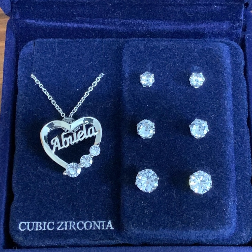 Danecraft fine silver plate "Abuela" cz necklace/earring set